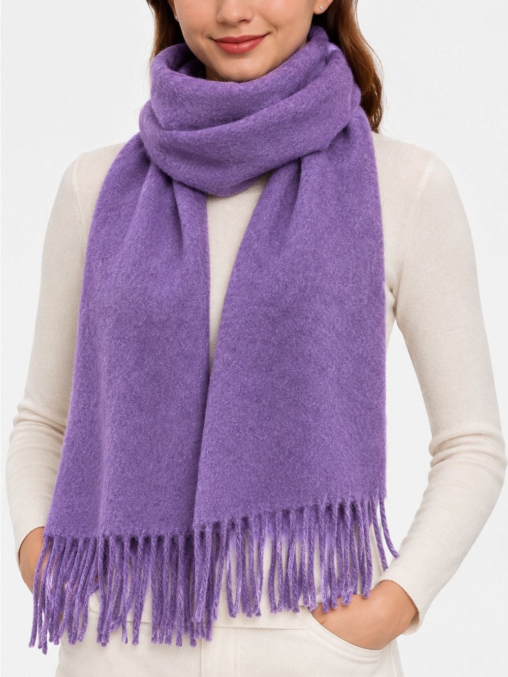Edinburgh 100% Lambswool Scarf Purple Women's Fringe Winter Scarf